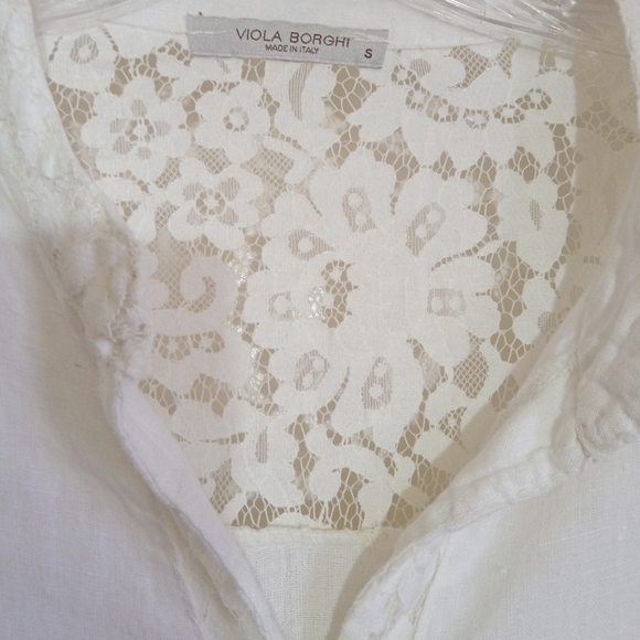 Viola Borghi white linen and lace top women's size small - Picture 3 of 7